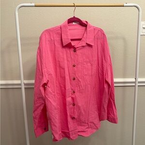 XXL Bright Pink Linen Button-Up Shirt